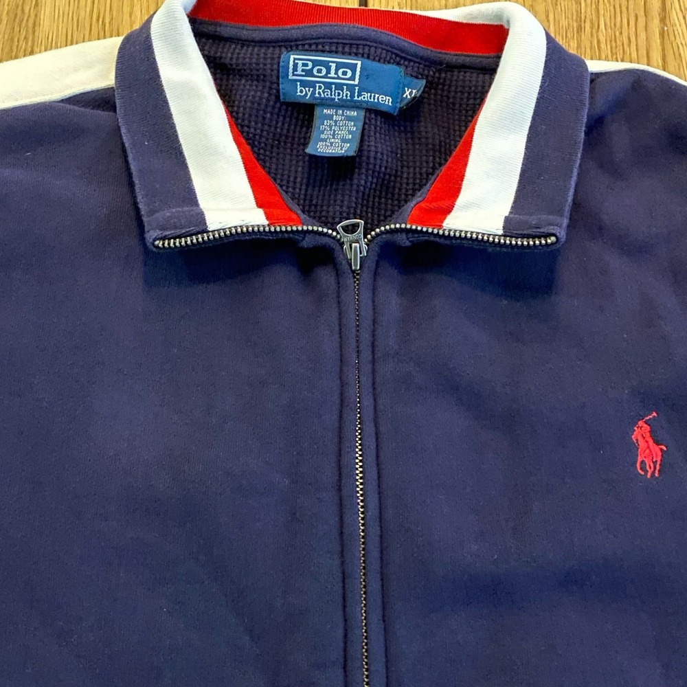 Vintage Polo Ralph Lauren Men's Full Zip Waffle‎ Lined Jacket Red White Blue XL